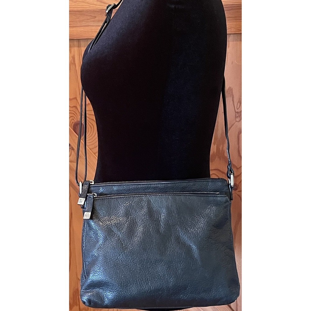 MARGOT Dark Gray Genuine Leather Crossbody Bag - Pebbled Shoulder Purse